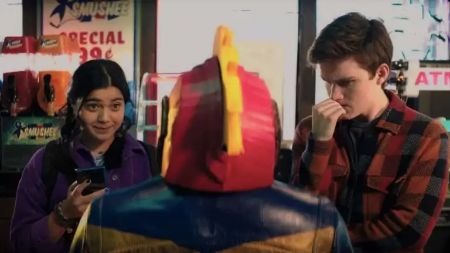 Bruno and Kamala having a look at Kamala's cosplay costume for the AvengerCon